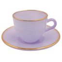 Ver imagem 3 de Jogo de Xícaras para Café Matte Lilás com Borda Dourada em Vidro com Pires 85ml - 8 Peças