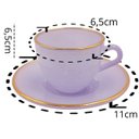 Ver imagem 2 de Jogo de Xícaras para Café Matte Lilás com Borda Dourada em Vidro com Pires 85ml - 8 Peças