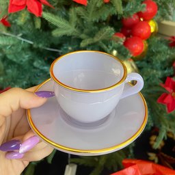 Jogo de Xícaras para Café Matte Lilás com Borda Dourada em Vidro com Pires 85ml - 8 Peças - 5
