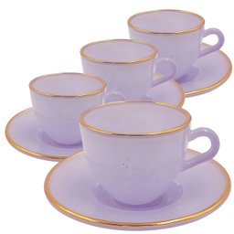 Jogo de Xícaras para Café Matte Lilás com Borda Dourada em Vidro com Pires 85ml - 8 Peças - 1