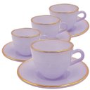 Ver imagem 1 de Jogo de Xícaras para Café Matte Lilás com Borda Dourada em Vidro com Pires 85ml - 8 Peças