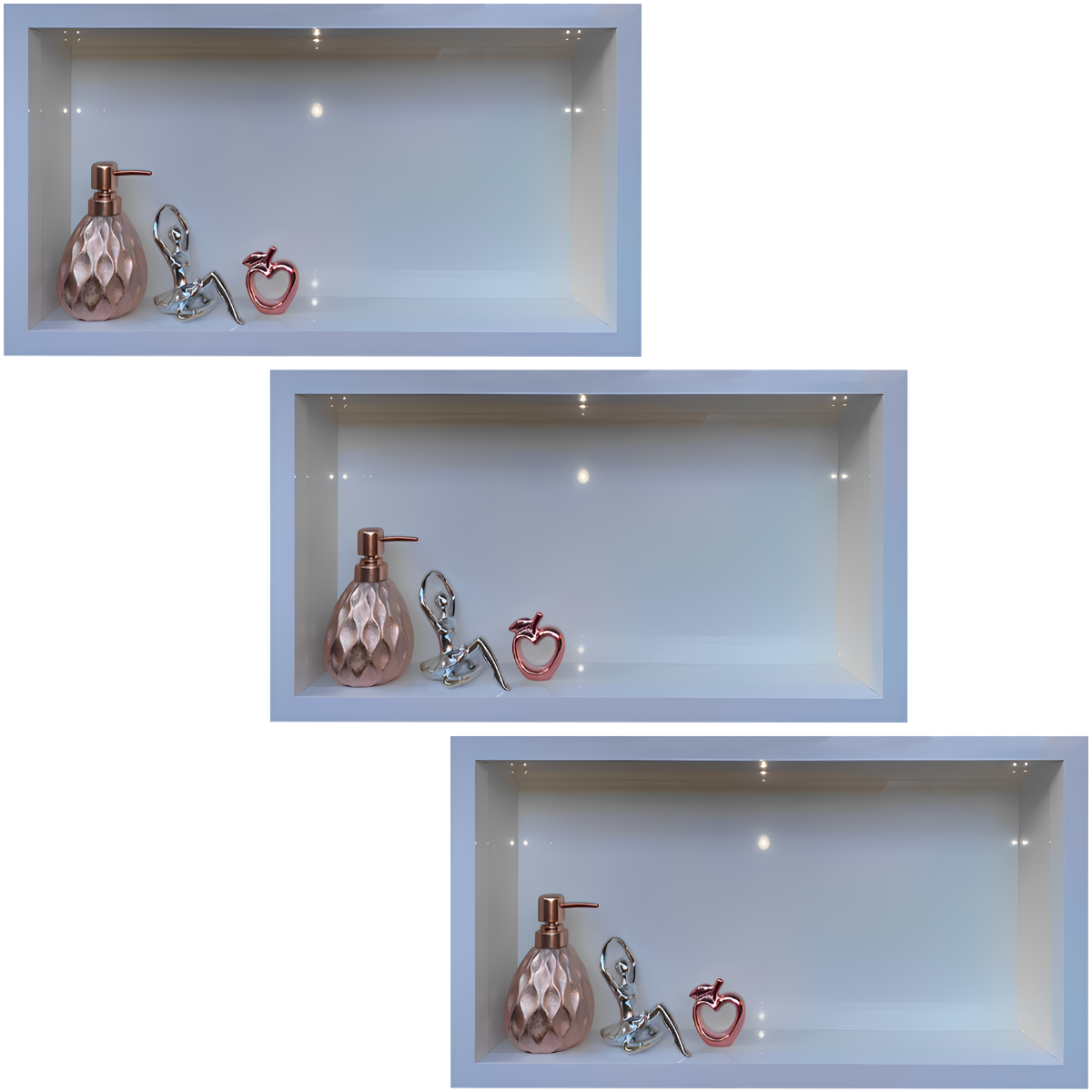Kit com 3 Nichos em Porcelanato Banheiro Branco 60x32cm - 1