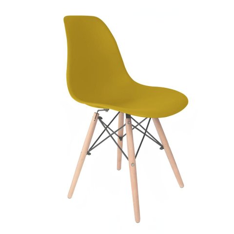 Cadeira Eames Amarelo Lumi em Polipropileno com Pés de Madeira para Sala de Jantar e Cozinha