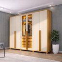 Ver imagem 1 de Guarda-Roupa Casal 6 Portas com LED e Vidro Reflecta 5 Gavetas Bélgica Bege/Cinamomo/Off White