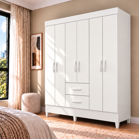 Guarda-Roupa Casal 6 Portas 2 Gavetas Mobi Branco