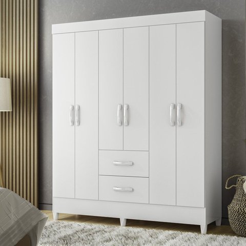 Guarda-Roupa Casal 6 Portas 2 Gavetas Mobi Branco