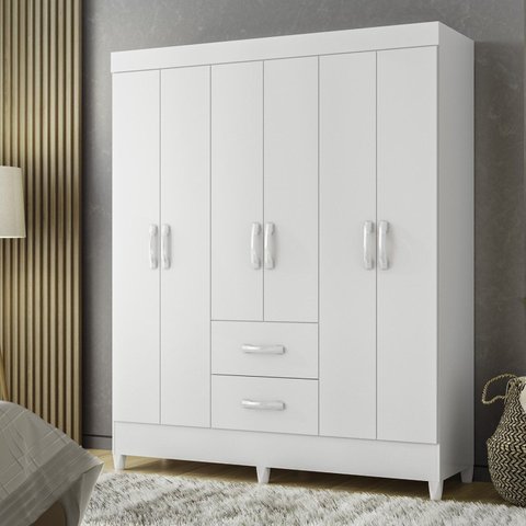 Guarda Roupas Casal 6 Portas 2 Gavetas Mobi Branco/Fosco