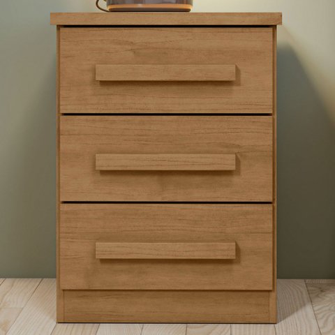 Mesa de Cabeceira Baião 3 Gavetas Amêndoa Clean - Móveis Lopas