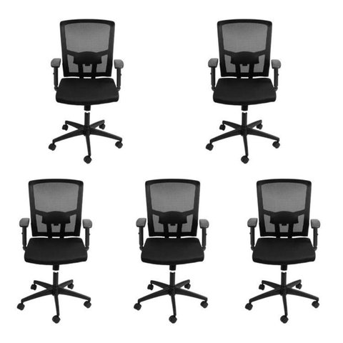 Kit 5 Cadeiras Escritório Diretor Ergonômico NR17 Tela Mesh Tóquio 3329 Preto