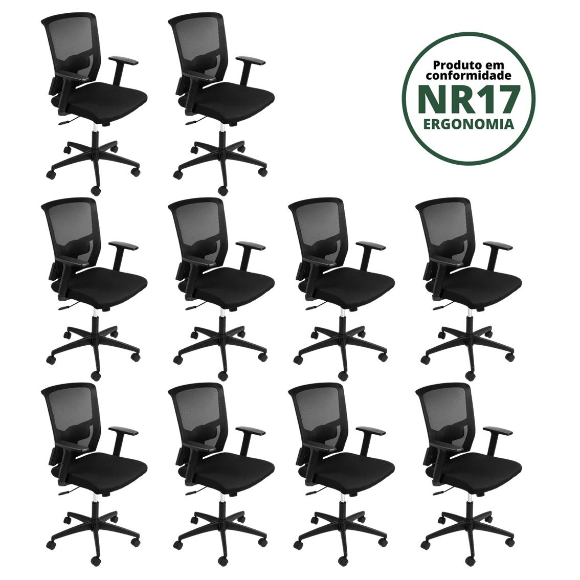 Kit 10 Cadeiras para Escritório Diretor com NR17 Tóquio 3329  - 1