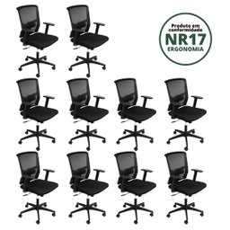 Kit 10 Cadeiras Escritório Diretor Ergonômico NR17 Tela Mesh Tóquio 3329 - 2