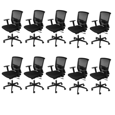 Kit 10 Cadeiras Escritório Diretor Ergonômico NR17 Tela Mesh Tóquio 3329 Preto
