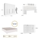 Ver imagem 3 de Quarto de Casal Roupeiro 6 Portas Portugal, Cama Casal, Cabeceira e Cômoda 5 Gavetas Branco/Neve