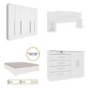 Ver imagem 2 de Quarto de Casal Roupeiro 6 Portas Portugal, Cama Casal, Cabeceira e Cômoda 5 Gavetas Branco/Neve