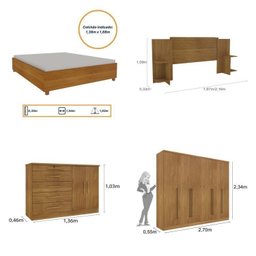 Quarto de Casal Roupeiro 6 Portas Portugal, Cama Casal, Cabeceira e Cômoda 5 Gavetas - 3