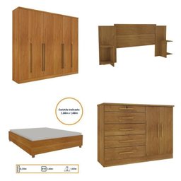 Quarto de Casal Roupeiro 6 Portas Portugal, Cama Casal, Cabeceira e Cômoda 5 Gavetas - 2