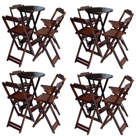 Kit 4 Jogos de Mesa Bistrô de Madeira com 4 Cadeiras Dobrável Ideal para Bar e Restaurante Imbuia