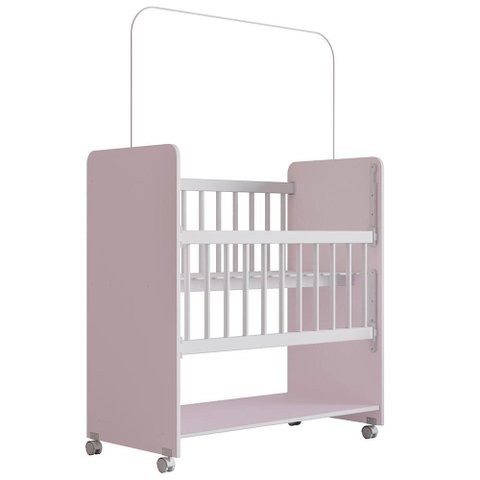 Mini Berço Grade Movel 89 Cm Outside Branco Rosa Mobbs