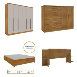 Quarto de Casal Roupeiro 6 Portas Portugal, Cama Casal, Cabeceira e Cômoda 5 Gavetas - 2