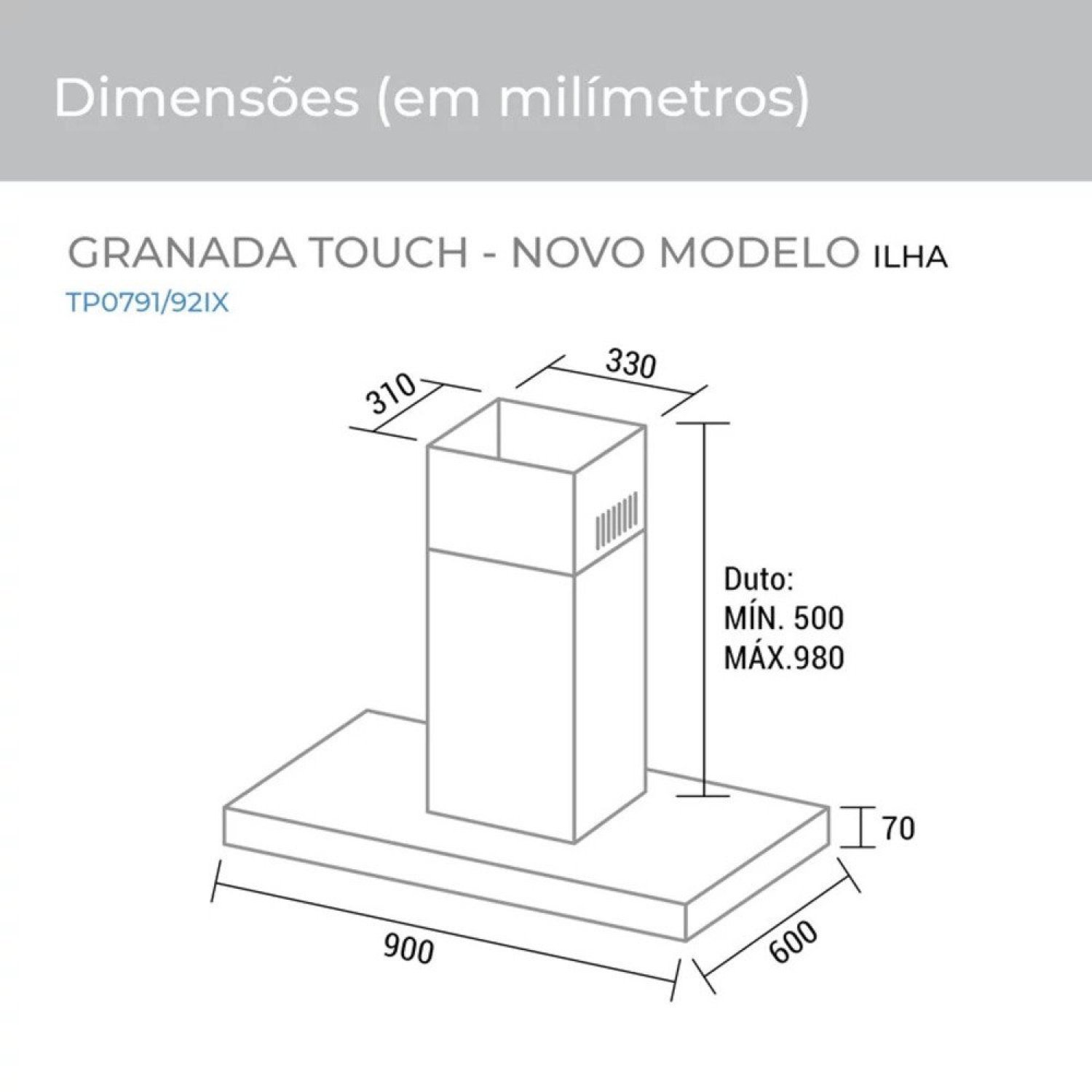 Coifa Granada Ilha 90cm 220V Suggar Inox - 3