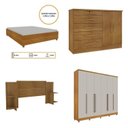 Ver imagem 2 de Quarto de Casal Roupeiro 6 Portas Portugal com Pés, Cama Casal, Cabeceira e Cômoda 5 Gavetas Bege/Cinamomo/Off White