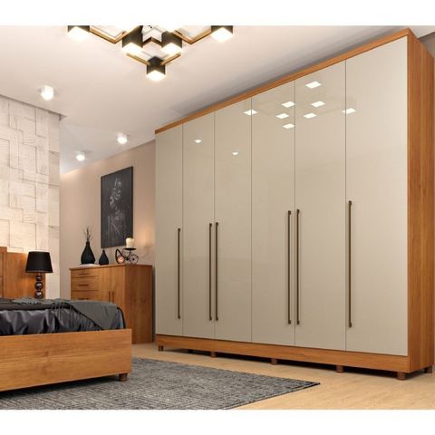 Quarto de Casal Roupeiro 6 Portas Portugal com pés, Cama Casal, Cabeceira e Cômoda 5 Gavetas