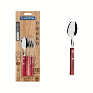 Conjunto de Colheres para Chá com Lâminas em Aço Inox e Cabos em Madeira Polywood Vermelh