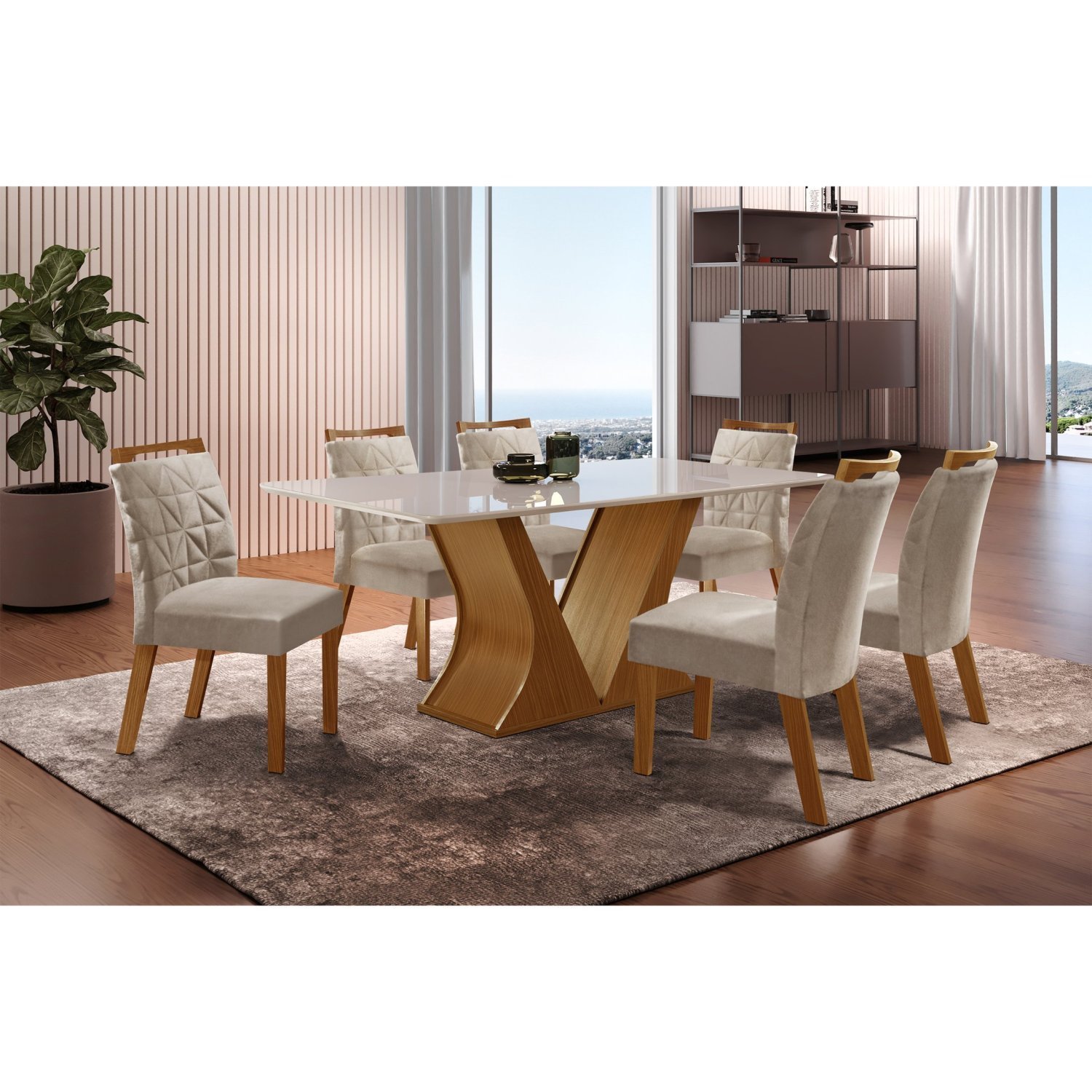 Conjunto Sala de Jantar Mesa Vitória 180x90cm e 6 Cadeiras Apollo - 1