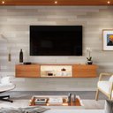 Ver imagem 2 de Rack Bancada Suspensa Milano para TV até 70” com LED, Nicho Iluminado e Portas Basculantes