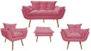Ver imagem 1 de Kit Namoradeira + 2 Poltronas + 1 Puff Decorativo Opala Suede Rosa Pés Madeira Ms Decor