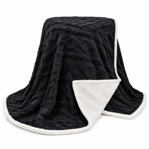 Cobertor Manta Santiago Casal 210x190cm Microfibra Dupla Face Sherpa Preto Clara Luz Decora