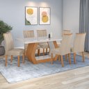 Ver imagem 1 de Conjunto Sala de Jantar Mesa Easy Tower 170x90cm Mdf/vidro com 6 Cadeiras Confort Linho Bege Amendoa