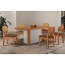 Ver imagem 1 de Conjunto: Mesa de Cozinha Pietá Tampo Curvo 180cm+6 Cadeiras Havana Naturale/Off White - Suede