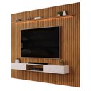 Ver imagem 1 de Painel Trento para TV com Bancada 275 Ripado Freijó Off White com LED -DJ Móveis