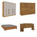 Ver imagem 2 de Quarto de Casal Roupeiro 6 Portas Portugal, Cama Casal Queen, Cabeceira e Cômoda 5 Gavetas