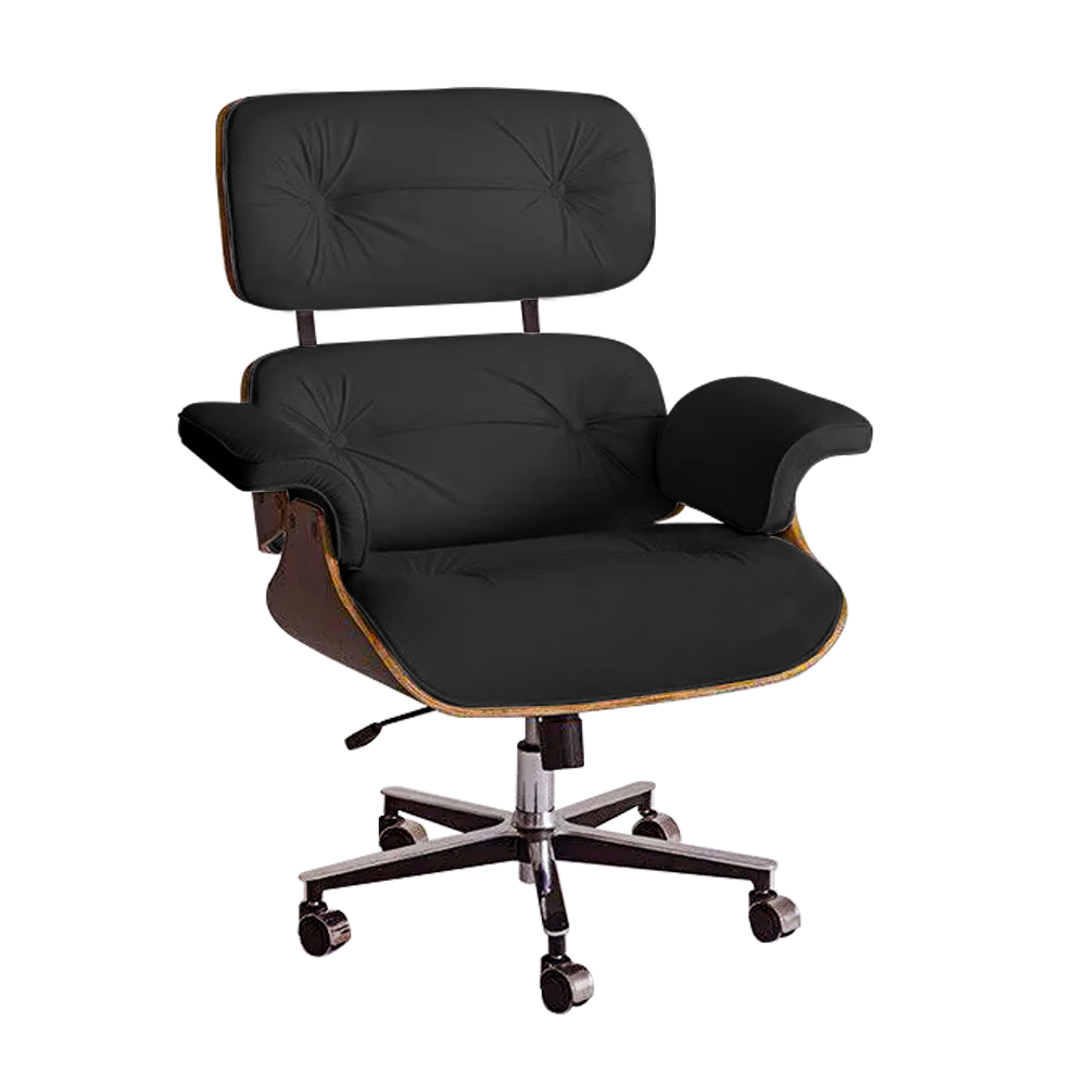 Cadeira Escritório Poltrona Charles Eames Office Exec Couro Sintético Preto