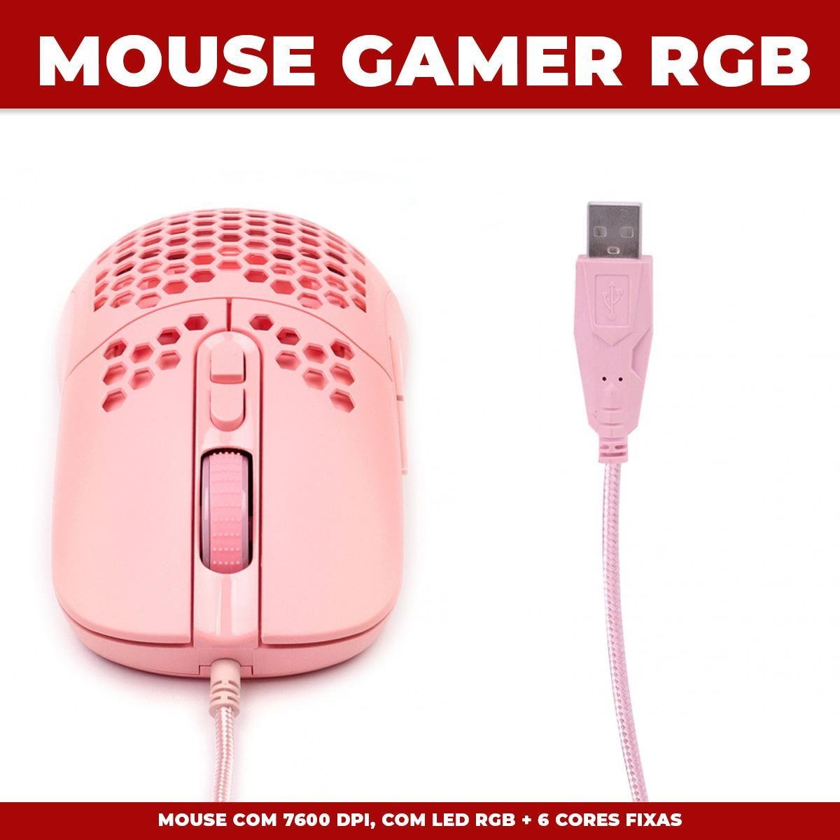 Mouse Gamer Vx Gaming Void com Led Rgb Rosa 7600 Dpi Cabo Usb - 4