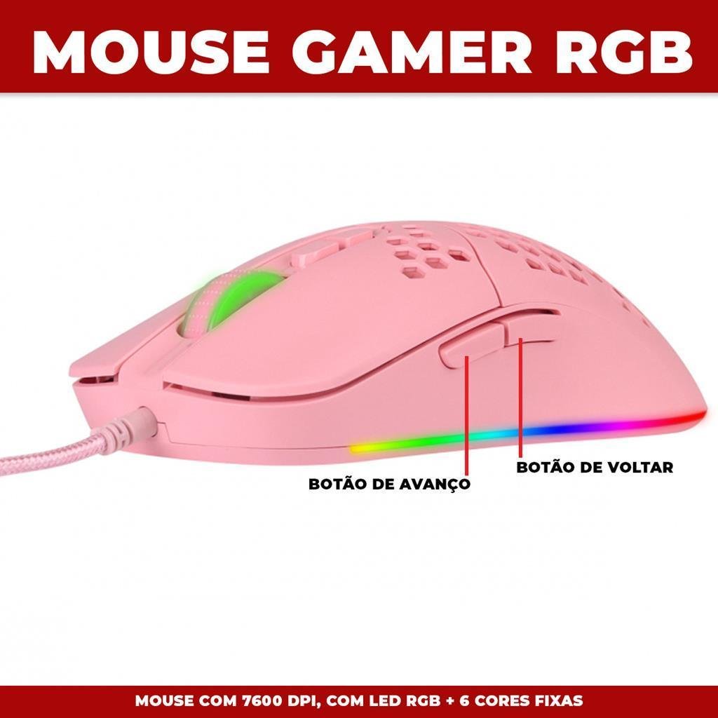 Mouse Gamer Vx Gaming Void com Led Rgb Rosa 7600 Dpi Cabo Usb - 2