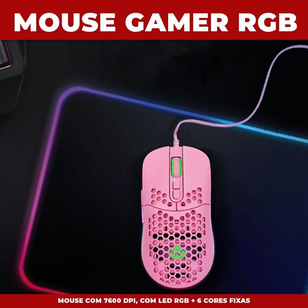 Mouse Gamer Vx Gaming Void com Led Rgb Rosa 7600 Dpi Cabo Usb - 5