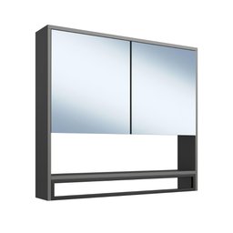 Gabinete com Espelheira Banheiro 80cm 4 Portas e Toalheiro Cor:preto com Grafite - 6