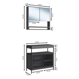 Gabinete com Espelheira Banheiro 80cm 4 Portas e Toalheiro Cor:preto com Grafite - 3