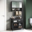 Ver imagem 1 de Gabinete com Espelheira Banheiro 80cm 4 Portas e Toalheiro Cor:preto com Grafite