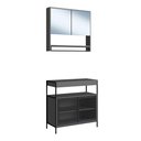 Ver imagem 2 de Gabinete com Espelheira Banheiro 80cm 4 Portas e Toalheiro Cor:preto com Grafite