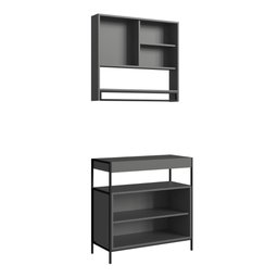 Gabinete com Espelheira Banheiro 80cm 4 Portas e Toalheiro Cor:preto com Grafite - 4