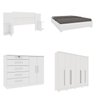 Quarto de Casal Roupeiro 6 Portas Portugal com Pés, Cama Casal Queen, Cabeceira e Cômoda 5 Gavetas - 2