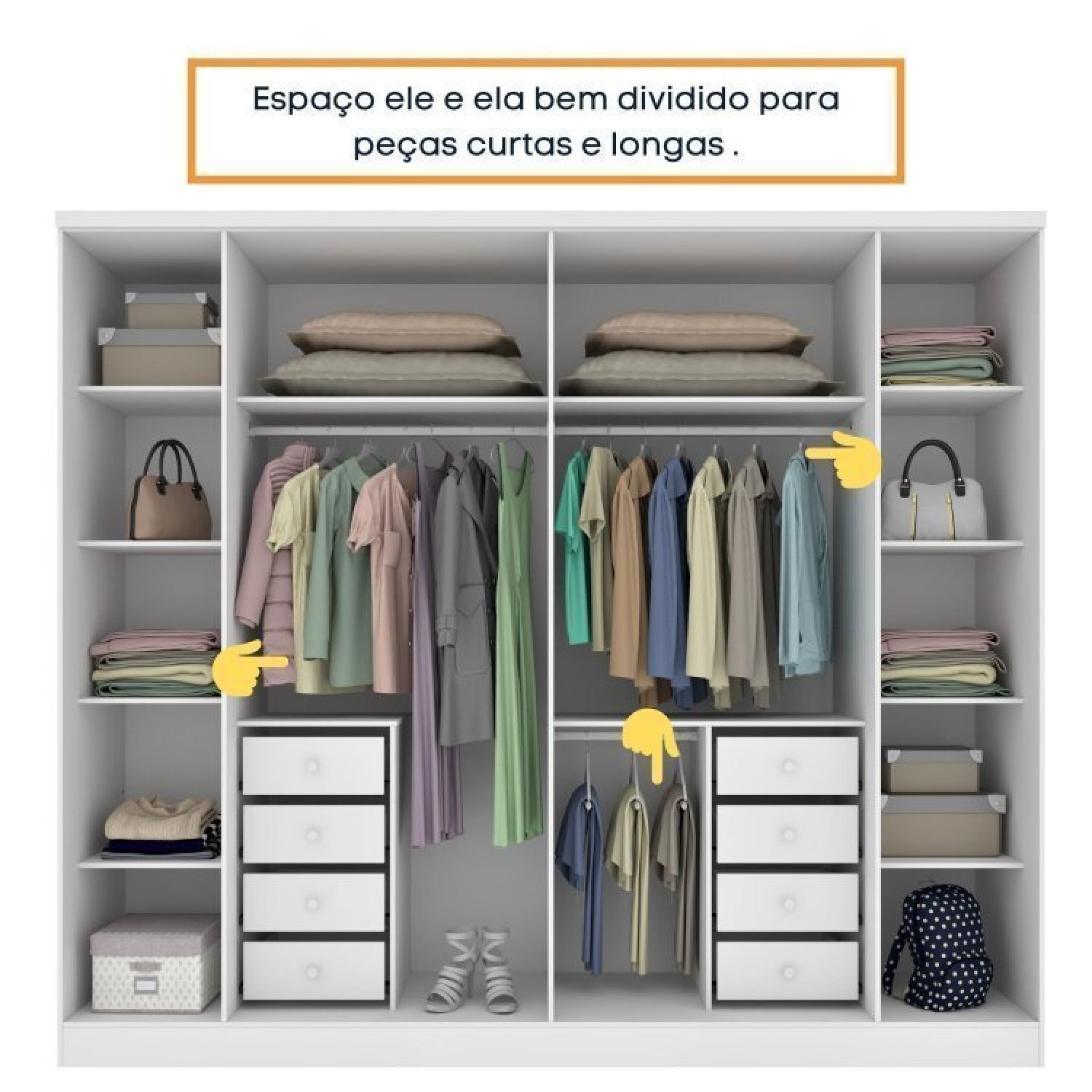 Quarto de Casal Roupeiro 6 Portas Portugal com Pés, Cama Casal Queen, Cabeceira e Cômoda 5 Gavetas - 6