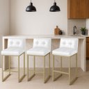 Ver imagem 1 de Banqueta Cozinha Alta com Encosto Industrial Kit 3 Champanhe Lirina Pu C05 - D’Rossi