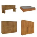 Ver imagem 2 de Quarto de Casal Roupeiro 6 Portas Portugal com Pés, Cama Casal Queen, Cabeceira e Cômoda 5 Gavetas Bege/Cinamomo