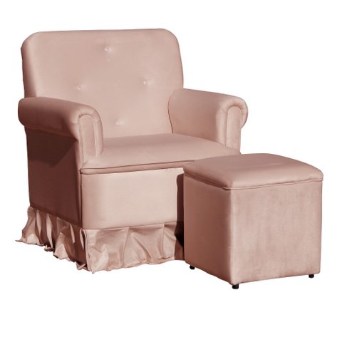 Poltrona Amamentação com Balanço + Puff Laura Veludo Rosa