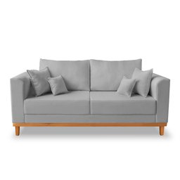 Kit Sofá 3 Lugares e 2 Poltronas Beny Viena com Almofadas Decorativa Linho Cinza - Madeira Prima Dec - 4
